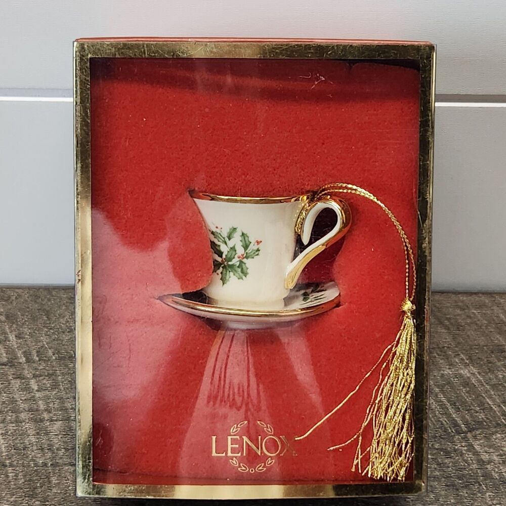 Lenox Holiday Cup & Saucer Ornament In Original Box
